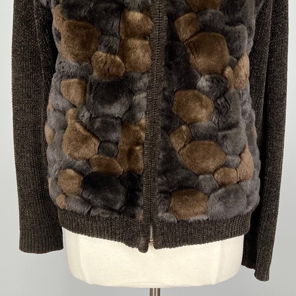 Lisa International Womens Brown Faux Fur Cardigan Sweater Full Zip size Small - Picture 3 of 12